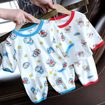 Clear cabin Childrens pyjamas Summer men and women Childrens thin family Household Clothes baby 70% sleeves Air conditioning Pure Cotton Suit 1617
