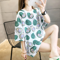 Long neckline print shirt 2020 Summer new loose foreign style womens tide Joker Undersuit Missing top