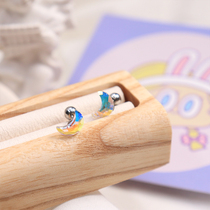 South Korea Austrian crystal moon star PONY advanced ear bone nail Super Flash screw temperament shiny earrings