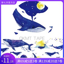OKMT New seven days original student hand account and paper tape super wide decorative blue whale paper tape hand tent sticker whole roll