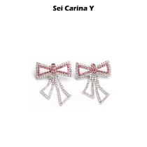 Sei Carina Y Square Hollow bow earrings Zhang Zining with fashion trend Joker earrings