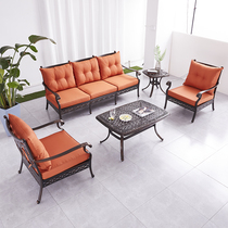 Outdoor sofa courtyard open-air balcony cast aluminum leisure living room combination rattan art outdoor three-person rattan sofa waterproof