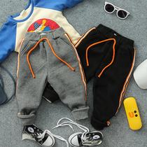 Winter clothes new children plus velvet casual pants boys side webbing sports padded trousers baby warm cotton pants