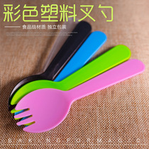 Disposable spoon fork fork fork spoon transparent plastic fruit dessert ice cream moon cake spoon Fork in 5 pieces