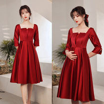 Pregnant women toast dress women thin autumn 2021 new mid-sleeve Bride wedding engagement high waist cover pregnant belly dress