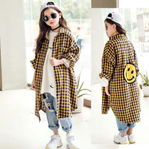 Girls shirt long-sleeved spring and autumn 2022 new Korean version of the big boy foreign style loose long plaid shirt girl trendy