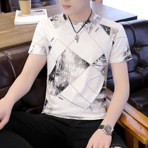 2021 new summer short-sleeved t-shirt mens thin printing pure cotton trend half-sleeve top slim mens t-shirt