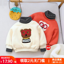 Baby autumn and winter Korean version of high collar sweater 1-4 years old baby children cartoon pullover coat 3 girls plus velvet clothes