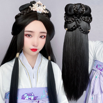 Hanfu costume wig Female long straight hair full headgear Ancient style wig bag divided into the whole top of the wild shape full headgear