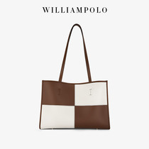 WILLIAMPOLO GENUINE LEATHER TOTE BAG 2021 NEW BAG AUTUMN WINTER SINGLE SHOULDER BUCKET BAG PLAID ARMBAND BAG