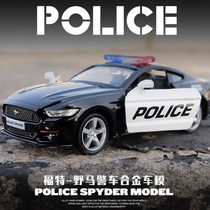 Alloy police car Ford Mustang sports car pullback car model simulation childrens toy car open the door ornaments for boys
