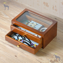 Solid wood jewelry box Transparent Korean European luxury retro large capacity hairpin storage box Hand decoration storage ancient style