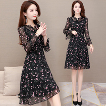 Pop one-piece dress long sleeve early autumn 2021 new womens dress Han version of the womans mid-length mid-length dress