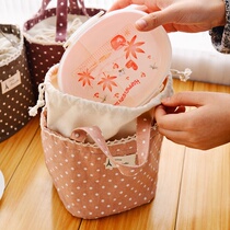 Bento heat preservation box round bag lunch box bag pupils rice canvas cute Hand bag trumpet