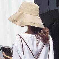 Dual-purpose wide brim hat brim adult beach hat apricot temperament forest hat fisherman hat female fresh beige outing