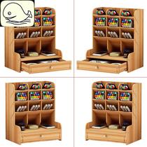 Mark pen storage rack wooden pen box large capacity Nordic creative fashion multi-split pen holder office desktop