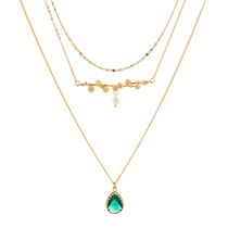 Retro court style classical emerald water drop pendant necklace light luxury elegant lady multi-layer necklace new design