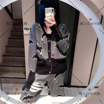 Silver childrens day Thom browne 2020 autumn winter new TB dolphin jacquard V collar knit cardigan jacket woman