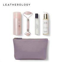 Leatherology leather cosmetic bag Womens vertical small portable lipstick storage bag Portable hand-held mobile phone bag