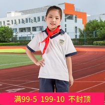 Guangzhou Tianhe District Longkou West primary school uniforms summer shorts short sleeve T-shirt trousers cotton sports plus Velvet