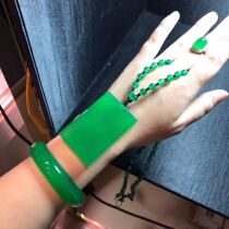 Natural Chalcedony set Chalcedony bracelet Peace card ring Three-piece set Emerald green