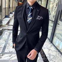 Mens suit suit suit male groom wedding ceremony handsome casual suit male Korean trend slim winter three sets