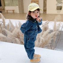 Baby autumn girls tooling suit new foreign style childrens clothing female children Spring Autumn Net red trend two sets