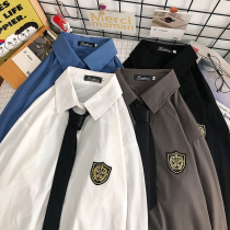 College Wind Long Sleeve Shirt Male Tide Sign Port Wind Casual DK Uniform Liner Clothes Banfu Korean Version Trend Autumn Fitted Clothes