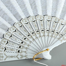  Folding fan Daily princess style double-layer lace cloth fan Ancient style female student domineering folding fan Carry plastic
