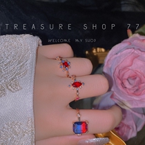 Color Aesthetics AESTHETICS Niche Design Ins Tide Light Extravaganza Superior Web Red Retro Water Drill Zircons Forefinger Ring Female
