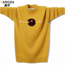 Middle school student sweater winter thick trendy boy big boy 10-12-15-16-17-year-old junior high school student round neck pure cardigan