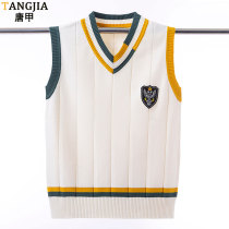 College Wind knit waistcoat male and female Han version loose wool vest personality splicing preliminary high school knitted knitwear damp