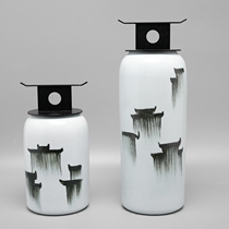 New Chinese creative palace Patterned Ceramic Storage Tank Pendulum-like Room Room TV Cabinet Xuan Guan Decorative Utensil