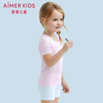 Adoring children 3-year-old girl girl Modal net trace summer short-sleeved T-shirt parent-child top without trace