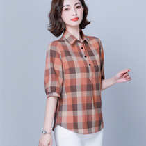 2022 Summer New Womens Dress Plaid Snowy Shirts Womens Summer Dress Blouse Design Sensation Slim Fit Lady Shirt