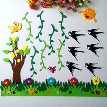 School kindergarten classroom blackboard newspaper art art area promotion decoration new product wall sticker paper painting Bird Wicker swallow