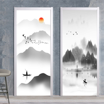 Wooden door waterproof new wardrobe stickers self-adhesive stickers whole room glass landscape door decoration Chinese refurbishment