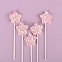 Frosted flash Pentagon Care Cake Decoration plugin Red Hundred and Pink Blue Laser Flash Star