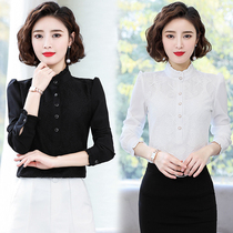 Chiffon shirt women's long sleeve collar shirt 2022 spring new fashion coat foreign style Joker lace bottoming shirt