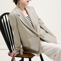 NZ High-end Ding-Spun Gold Silk Wool Heben Ethos Casual Trendy OL Loose Contour with a Buttoned Suit Woman
