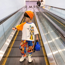 Childrens clothing boys summer suit 2021 new foreign style children summer handsome boy thin short sleeve Net red tide