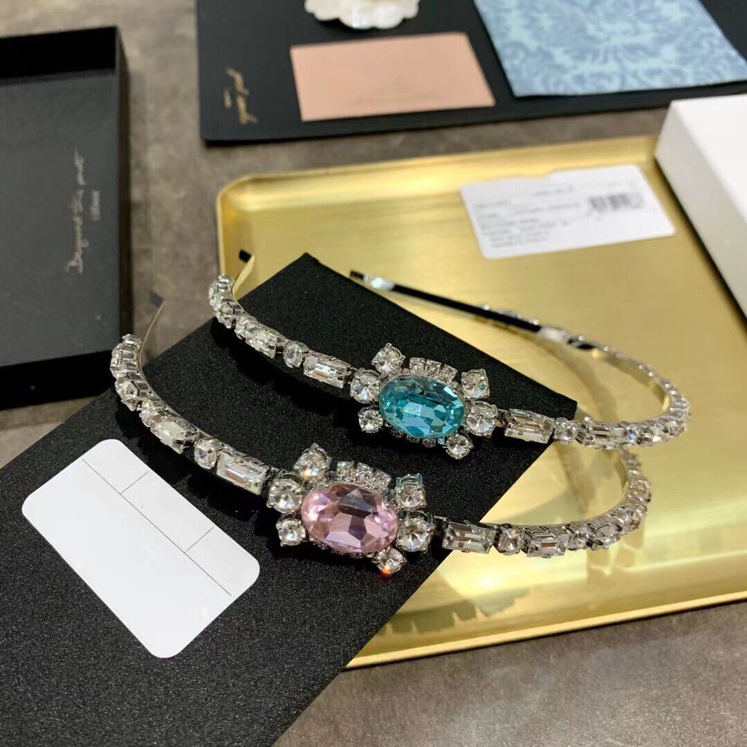 Miu's new oval full-circle diamond headband sweet crystal flower hair accessories pink blue cute hairpin fashion temperament