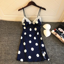 Japanese Harness Sleeping Dress Female Lace Thin sense with chest cushion small breasts to woo v lead Summer Ice Silk Polo Dot Sleeping Dress