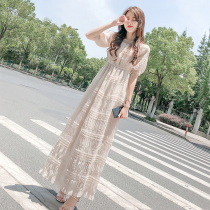 Long skirt womens summer 2021 new thin summer French gentle style skirt one-shoulder dress pleated cream skirt