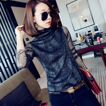 Counter 2021 spring and autumn new sexy lace slim thin top high collar temperament long-sleeved pullover base shirt women