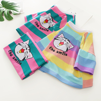 Girls  T-shirt 2021 summer new Korean childrens striped rainbow shirt male baby wild cotton short-sleeved T-shirt tide