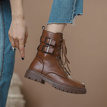 Martin boots female Inn Wind 2021 Autumn winter new small crowdfried street short boot thick bottom middle cylinder belt buckle locomotive boots