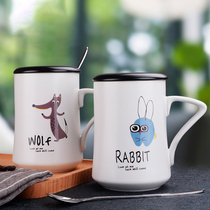 Creative cute animal Mark Cup ceramic cup cartoon couple water cup Milk Cup coffee cup with lid spoon