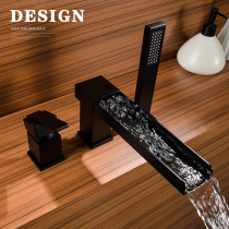 Kashitu full copper black bathtub faucet cylinder side Type embedded wall type split bathtub shower waterfall sitting faucet