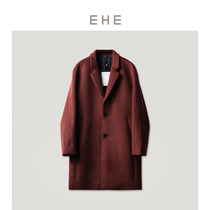  EHE mens winter brick red retro fashion lapel thick wool mid-length woolen coat mens Korean version